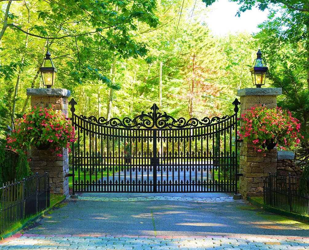 View of a gated entrance to Oceansedge in Bar Harbor, Maines